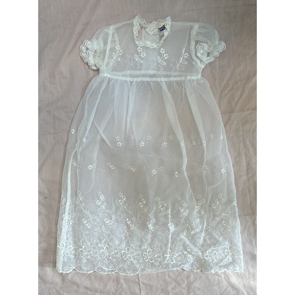 Vtg Phyllis Baby Wear Christening Dress Set White Embroidery Floral Gown Bonnet - Picture 8 of 16